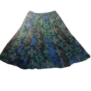East 5th A-Line Midi Skirt Sz 12 Sheer Overlay Boho Career Retro Print Fall‎